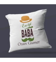 Kişiye Özel En İyi Baba Tasarımlı Saten Kare Yastık (Beyaz)