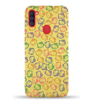 Samsung Galaxy M11 Uyumlu Lansman Kılıf Hello Kitty Tasarımlı İçi Kadife Kapak-Sarı (Şeffaf)