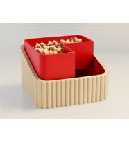 3D Baskı Fıstık Kasesi - Çift Hazneli Kabuk Ayırıcı Sunum Kasesi - Bej Kırmızı