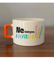Ne Bakıyon Hayırdır Baskılı Turuncu Kulplu C Fincan