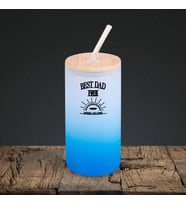 BK Gift İsimli Dad Tasarımlı Mavi Renk Pipetli Buzlu Cam Bardak 600ml - 7, Babaya Hediye, Doğum Günü Hediyesi