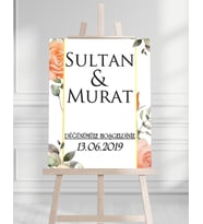 Söz Nişan Düğün İçin 50x70 Karşılama Panosu - Siyah Gül Çiçek Desenli