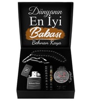 Babalar Gününe Özel Tasarım Kutu & Metal Siyah Spor Saat & İkili Bileklik & Kişiye Özel Çakmak & Tesbih Seti
