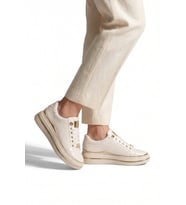 Ayakmod Bej Cilt Kalın Rahat Tabanlı Bağcıklı Kadın Casual Yürüyüş Ayakkabı Sneaker 431173