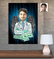 Kişiye Özel Karikatür Baskılı Ahşap Tablo Doktor Erkek-6 30x40