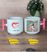 Sevgiliye Hediye Kupa Bardak Fotoğraflı T Pembe Kulplu Sevgililer Günü Hediyesi