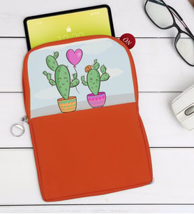 BK Gift Kaktüs Tasarımlı Taşınabilir Koruyucu Tablet Kılıfı & Organizer Çanta - Turuncu-2