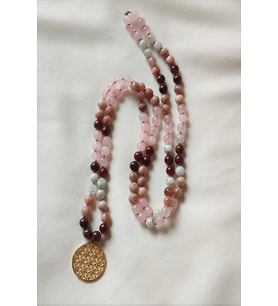 108 Lİ MALA DOĞALTAŞ KOLYE (PEMBE KUVARS, AY TAŞI, GÜNEŞ TAŞI, LAL )