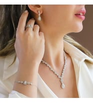 Damla Başak Modeli Zirkon Taşlı Gümüş Set