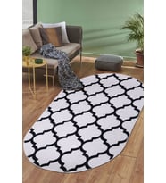 Dijidekor Halı Beyaz Maça Yıkanabilir Saçaksız Oval Kesme İnce Yolluk Kilim Salon Halısı Modelleri