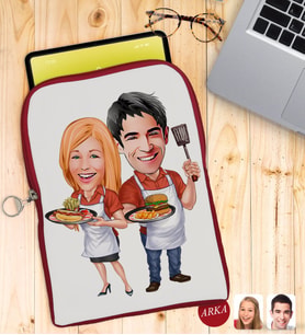 BK Gift Kişiye Özel Sevgililer Karikatürlü Taşınabilir Koruyucu Tablet Kılıfı & Organizer Çanta - Kırmızı-57