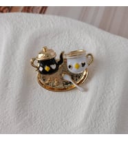 Lente Aksesuar Gold Detaylı Mini Çay Seti Broş-Sevimli Çay Saati Yaka İğnesi (Çok Renkli)