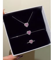 Çelik Ayarlanabilir Pembe Kalp Kolye Bileklik Yüzük seti Aşk Seti