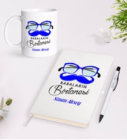 BK Gift Kişiye Özel Babaların Bir Tanesi Tasarımlı Beyaz Defter Kalem Kupa Seti - Model 1