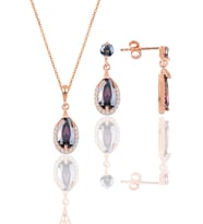 Gümüş rose mistik taşlı damla modeli kolye ve küpe ikili set SGTL12073MISTIK