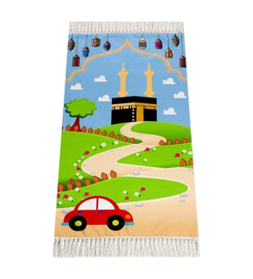 Dijital Baskılı Çocuk Seccadesi - Kabeli Arabalı - 44 X 78 cm