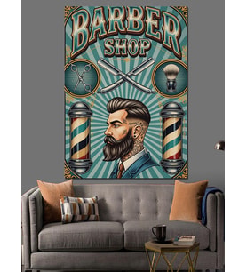 Retro Berber Dükkanı Posteri Dekoratif Kanvas - Mdf Ahşap Tablo