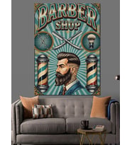 Retro Berber Dükkanı Posteri Dekoratif Kanvas - Mdf Ahşap Tablo