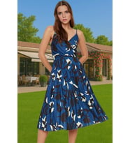 Pileli Midi Elbise Polyester Örme Yazlık Günlük Şık Özenle Seçilmiş Modern Stil Zarifane Tasarım (Çok Renkli)