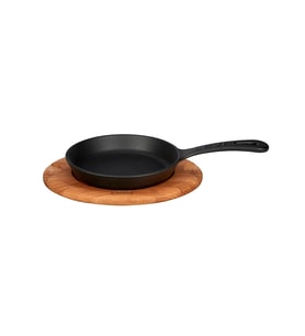 Lava Döküm Yuvarlak Kızartma Tavası Yekpare Saplı Kayın Servis Ahşabı. Çap(Ø)16cm.