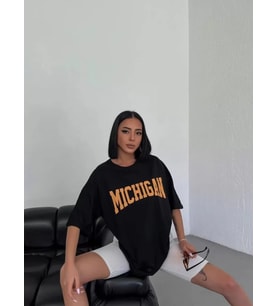 Unisex Bisiklet Yaka Baskılı Oversize T-Shirt - Beyaz