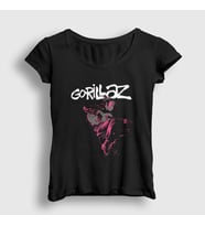 Presmono Kadın Siyah Hollow Gorillaz T-Shirt 54664tt