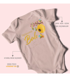 Halasının Balı Baskılı Bebek Zıbını – Çıtçıtlı Body 8 Renk  %100 Pamuk Kısa Kol (Pastel Pembe)