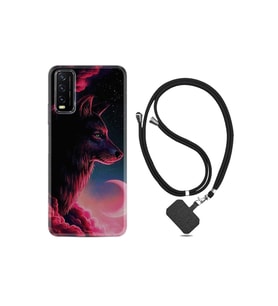 Vivo Y20s Kılıf Desenli Silikon Boyun Askılı Wolf And Moon 1380