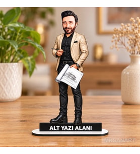 Kişiye Özel Erkek Mimar Bej Ceket Karikatürlü 18 cm MDF Masaüstü Biblo - Erkek Mimar Bej Ceket Hediyesi Mühendise ve Teknik Meslek Sahibine Hediye
