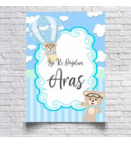 Uçan Balon ve Ayıcık Temalı Doğum Günü Afişi 35X50 cm