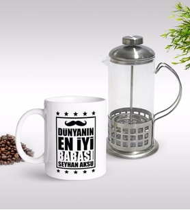 BK Gift Kişiye Özel Dünyanın En İyi Babası Tasarımlı Kupa & French Press Seti-5 (Model 1)