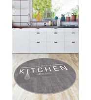 Gri Kaymaz Taban Kitchen Yazılı Yuvarlak Mutfak Halısı AR800