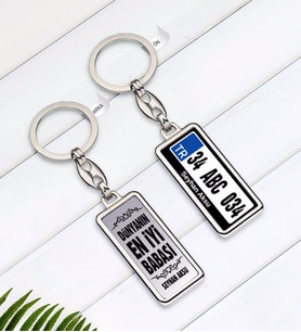 BK Gift Kişiye Özel Plakalı Dünyanın En İyi Babası Tasarımlı Çift Taraflı Metal Krom Anahtarlık-6