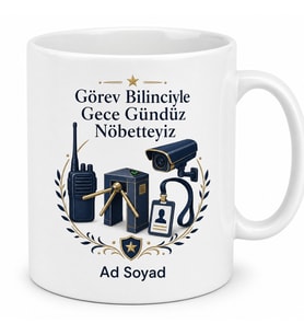 Güvenlik Görevlisine Hediye Gece Nöbeti Görev Aşkı Kupa Bardak Telsiz Kamera Odası