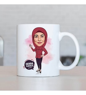 Kişiye Özel Kapalı Kadına Hediye Karikatürlü Kupa Bardak