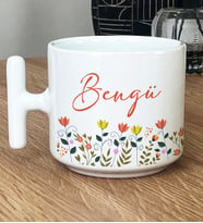 Kişiye Özel Çiçek Desenli Hediye T Kupa Bardak Doğum Günü Hediyesi -10- (Beyaz)