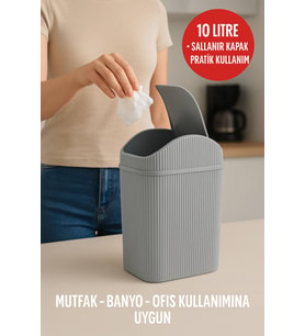 Pratik 10 Lt Çok Amaçlı Çöp Kutusu, Modern Tasarım, Dayanıklı, Gri