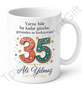 Yarı Yol Kutlaması 35 Yaş Doğum Günü Özel Tasarım Kupa Bardak Hediye