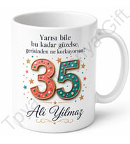 Yarı Yol Kutlaması 35 Yaş Doğum Günü Özel Tasarım Kupa Bardak Hediye