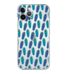 PrintiFy iPhone 12 Pro ile Uyumlu Nazar Boncuğu 4 Baskılı Kamera Korumalı Şeffaf Silikon Kılıf