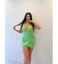 Yeşil Parlak Lame Kumaş Kalın Askılı Mini Elbise