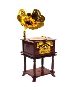 Nostaljik Sehpalı Ahşap Görünümlü Gramofon Müzik Kutusu