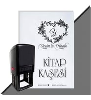 Kişiye Özel Kalp Sarmaşık 10 Harfli Otomatik Kitap Kaşesi (Siyah)