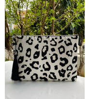 Beyaz Leopar Clutch Çanta