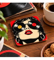 Plakların Divası Temalı Dekoratif MDF Bardak Altlığı 10x10 cm