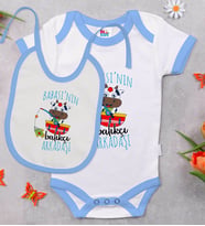 BK Kids Babasının Balıkçı Arkadaşı Tasarımlı Mavi Bebek Body Zıbın ve Mama Önlüğü Hediye Seti-1