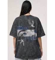 Tasarım Billie Eilish Şarkıcı Baskılı Unisex Oversize Eskitme Yıkamalı Tişört