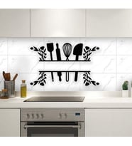 Siyah Ahşap Mutfak Eşyaları 70cm X 45cm Tablo Duvar Dekoru 3mm Mdf Lazer Kesim