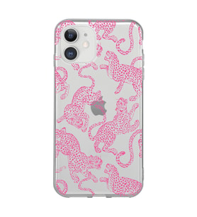 Iphone 11 Uyumlu Pembe Leopar Desenli Şeffaf Telefon Kılıfı