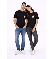 Sevgili Kombini Minimal Ayıcık Kalp Baskılı Çift Tişört Oversize Unisex 2’li Set (Siyah)